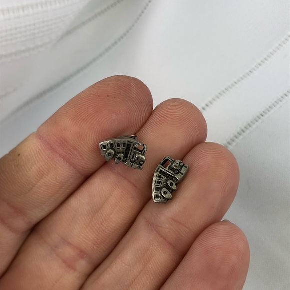 Vtg Silver School Bus Brooch and Earrings Set - Picture 6 of 8